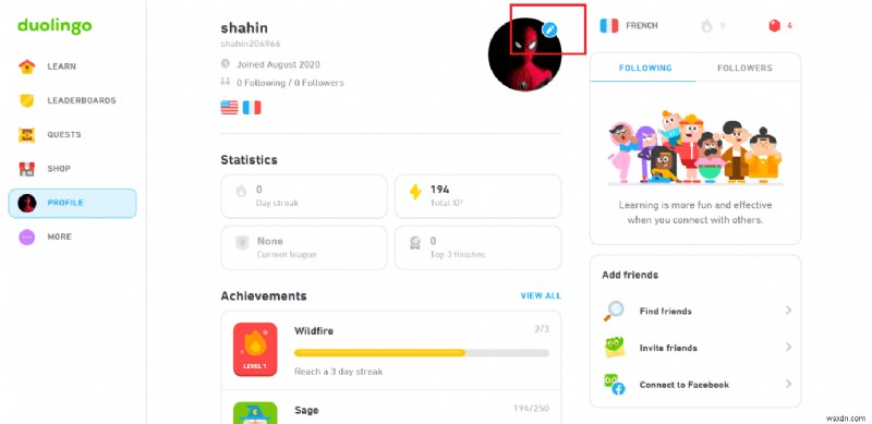 คำแนะนำทีละขั้นตอน:อัปเดตรูปภาพโปรไฟล์ Duolingo ของคุณ