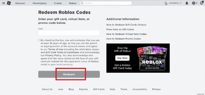 คำแนะนำทีละขั้นตอน:การแลกบัตรของขวัญ Roblox ของคุณ 