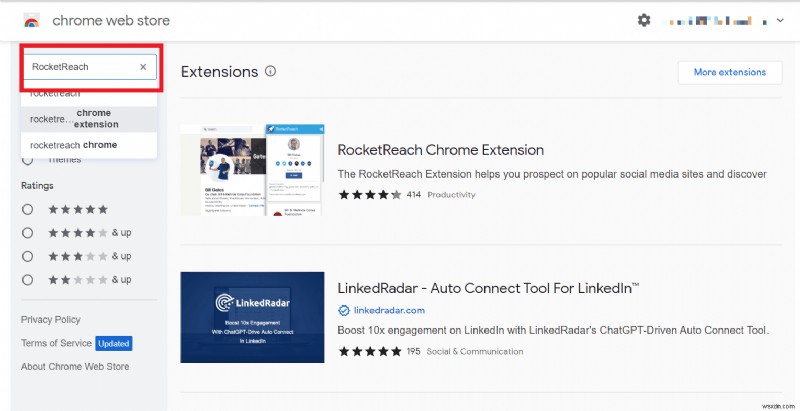 ดาวน์โหลดส่วนขยาย Chrome ของ RocketReach:เพิ่มการเข้าถึงธุรกิจของคุณได้อย่างง่ายดาย 