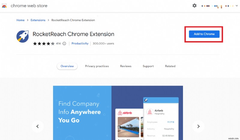 ดาวน์โหลดส่วนขยาย Chrome ของ RocketReach:เพิ่มการเข้าถึงธุรกิจของคุณได้อย่างง่ายดาย 