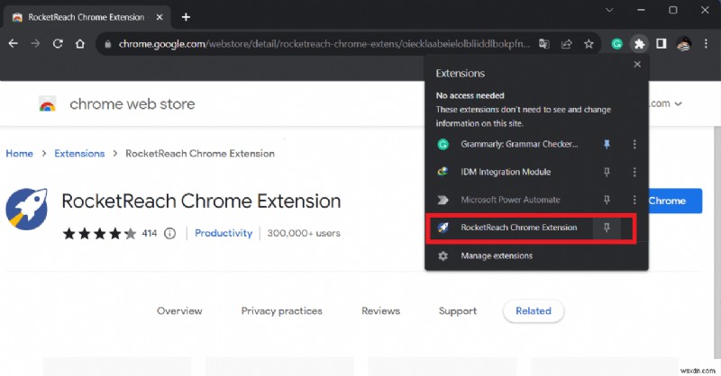 ดาวน์โหลดส่วนขยาย Chrome ของ RocketReach:เพิ่มการเข้าถึงธุรกิจของคุณได้อย่างง่ายดาย 