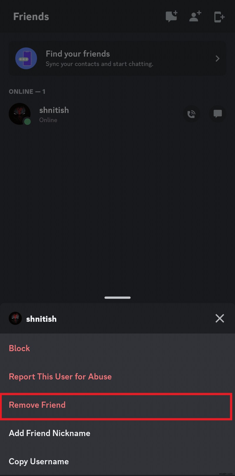 คำแนะนำทีละขั้นตอนสำหรับผู้ใช้ Unfriending บนแอป Android ของ Discord 