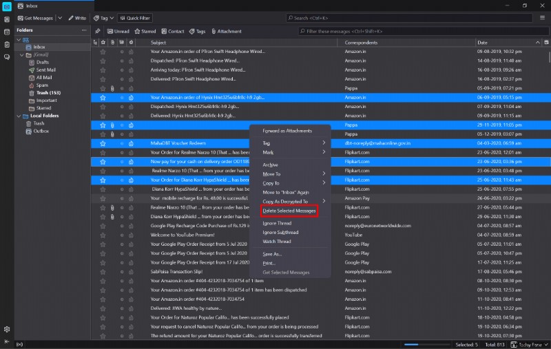 ลบอีเมลหลายฉบับอย่างรวดเร็วใน Thunderbird – บทช่วยสอนทีละขั้นตอน