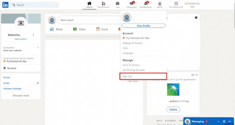 ออกจากระบบ LinkedIn อย่างปลอดภัย:คำแนะนำทีละขั้นตอน