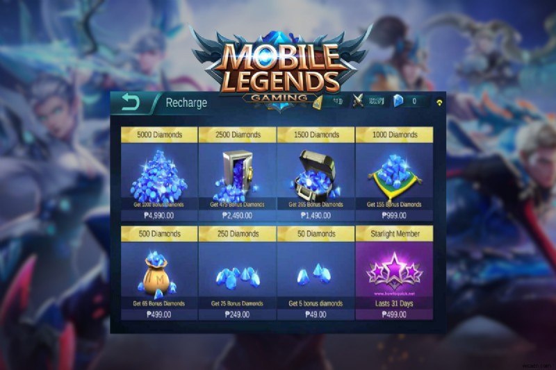 คำแนะนำทีละขั้นตอน:เติม Mobile Legends Diamonds ด้วยยอดคงเหลือบนมือถือของคุณ 