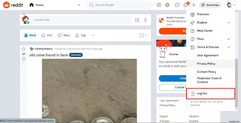 คำแนะนำทีละขั้นตอนในการออกจากระบบแอพ Reddit บน Android 