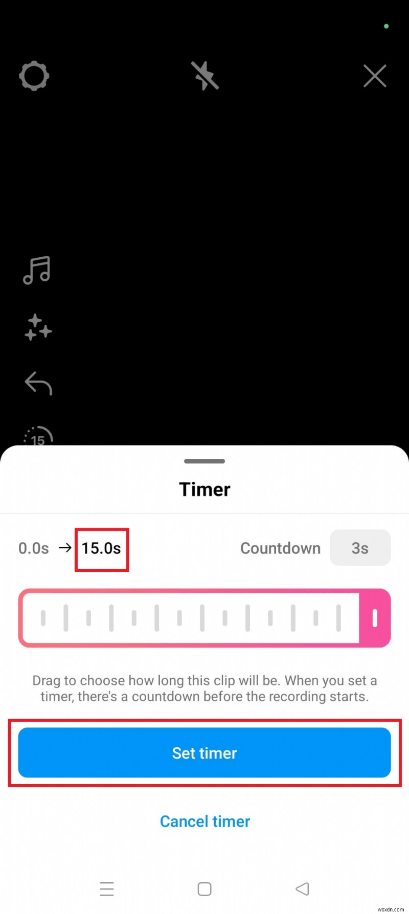 คำแนะนำทีละขั้นตอน:การตั้งค่าตัวจับเวลากล้อง Instagram บน Android 