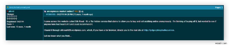 Silk Road:ตลาด Dark Web แห่งแรก (2554-2556) 