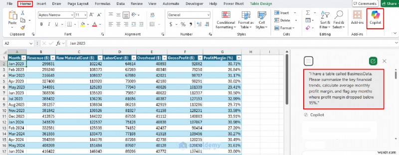 Copilot ของ Excel ต้นแบบสำหรับการพยากรณ์และการวิเคราะห์แบบ What-If 
