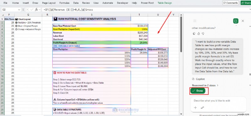 Copilot ของ Excel ต้นแบบสำหรับการพยากรณ์และการวิเคราะห์แบบ What-If 