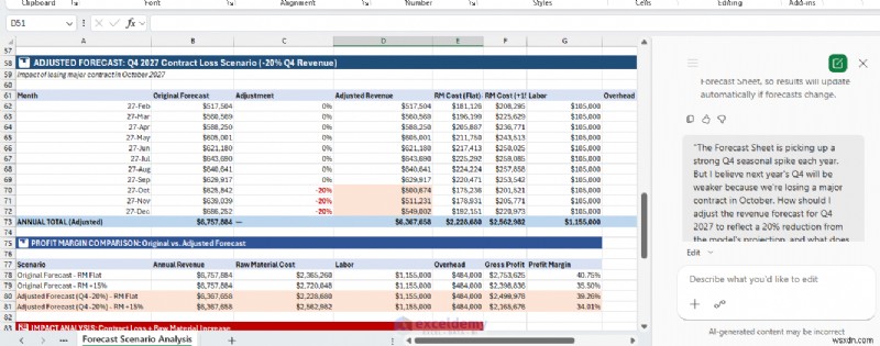 Copilot ของ Excel ต้นแบบสำหรับการพยากรณ์และการวิเคราะห์แบบ What-If 