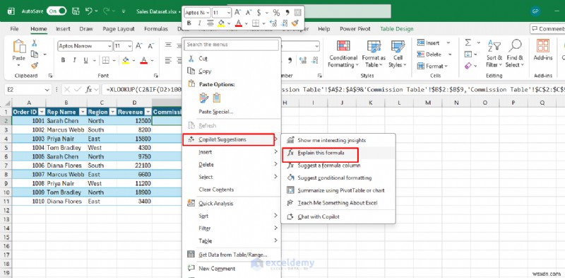 Copilot ของ Excel ต้นแบบ:สร้างและถอดรหัสสูตรที่ซับซ้อนทีละขั้นตอน 