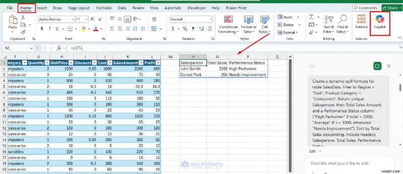 Copilot ของ Excel ต้นแบบ:สร้างและถอดรหัสสูตรที่ซับซ้อนทีละขั้นตอน 