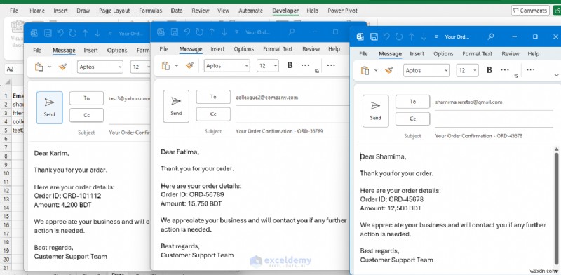 เครื่องมือสร้างอีเมล Excel:สร้างอีเมล Outlook ส่วนบุคคลโดยอัตโนมัติโดยใช้ VBA 