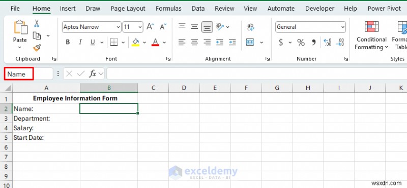 สร้างแบบฟอร์ม Excel แบบล้างตัวเองโดยใช้ VBA และช่วงที่ตั้งชื่อ 