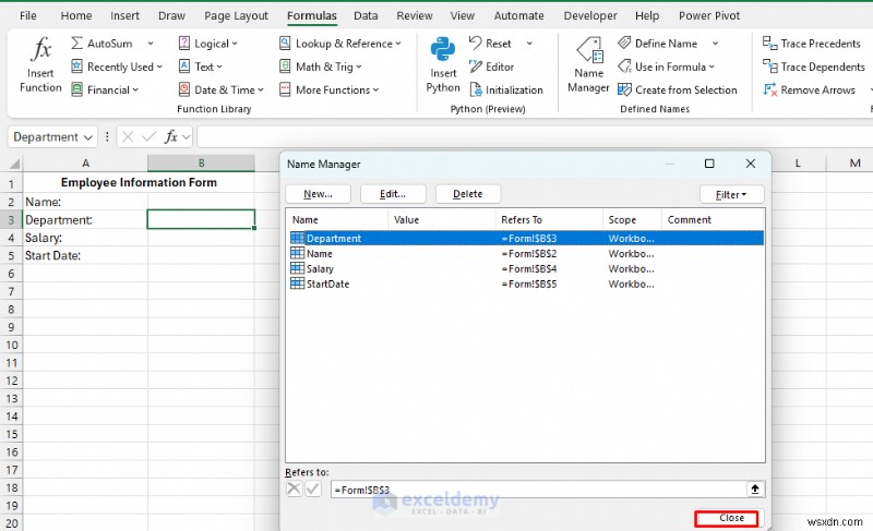 สร้างแบบฟอร์ม Excel แบบล้างตัวเองโดยใช้ VBA และช่วงที่ตั้งชื่อ 