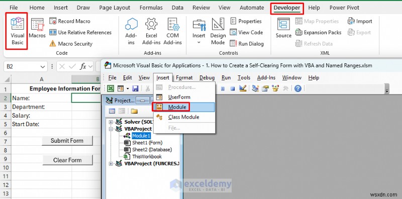 สร้างแบบฟอร์ม Excel แบบล้างตัวเองโดยใช้ VBA และช่วงที่ตั้งชื่อ 
