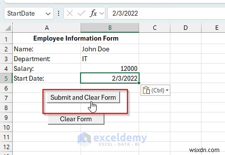 สร้างแบบฟอร์ม Excel แบบล้างตัวเองโดยใช้ VBA และช่วงที่ตั้งชื่อ 