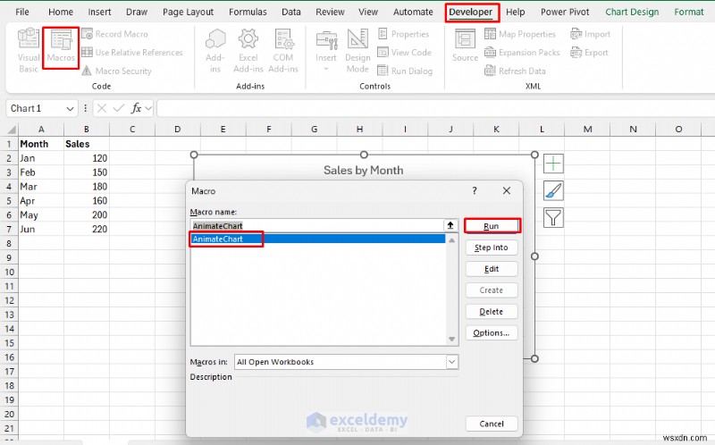 ทำให้แผนภูมิ Excel เคลื่อนไหวด้วยมาโครตั้งเวลา:คำแนะนำทีละขั้นตอน