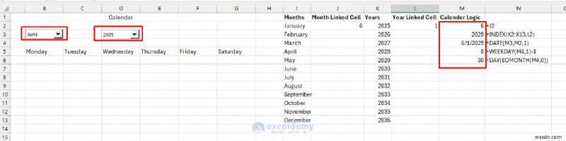 สร้างปฏิทินแบบไดนามิกใน Excel ด้วยการควบคุมแบบฟอร์ม—คำแนะนำทีละขั้นตอน 