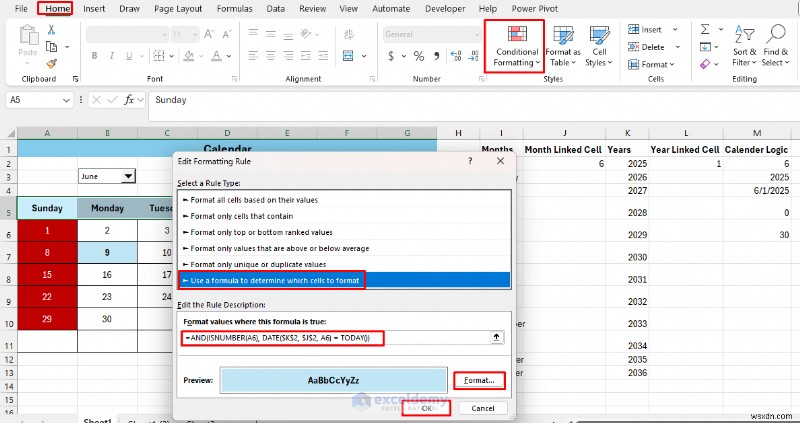 สร้างปฏิทินแบบไดนามิกใน Excel ด้วยการควบคุมแบบฟอร์ม—คำแนะนำทีละขั้นตอน 