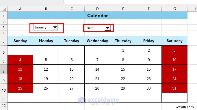 สร้างปฏิทินแบบไดนามิกใน Excel ด้วยการควบคุมแบบฟอร์ม—คำแนะนำทีละขั้นตอน 