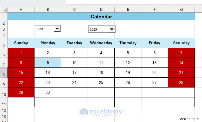 สร้างปฏิทินแบบไดนามิกใน Excel ด้วยการควบคุมแบบฟอร์ม—คำแนะนำทีละขั้นตอน 