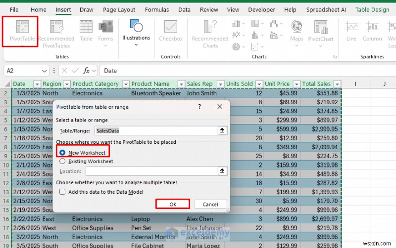 สร้างแดชบอร์ดเชิงโต้ตอบแบบเรียลไทม์ใน Excel โดยใช้ PivotTable และตัวแบ่งส่วนข้อมูล 