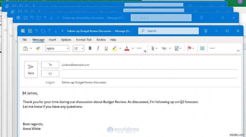 สร้างตัวสร้างอีเมลแบบไดนามิกใน Excel โดยใช้เทมเพลต 