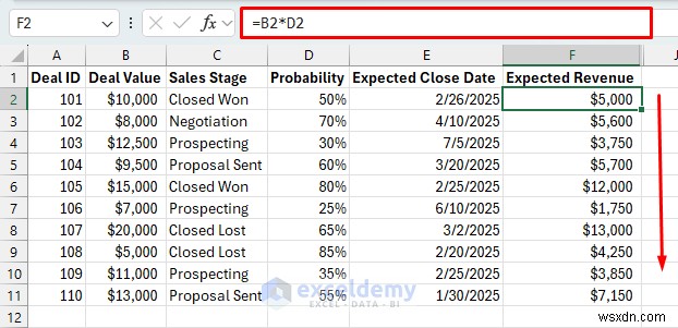 สร้างการคาดการณ์ไปป์ไลน์การขายที่เชื่อถือได้ใน Excel – คำแนะนำทีละขั้นตอน 