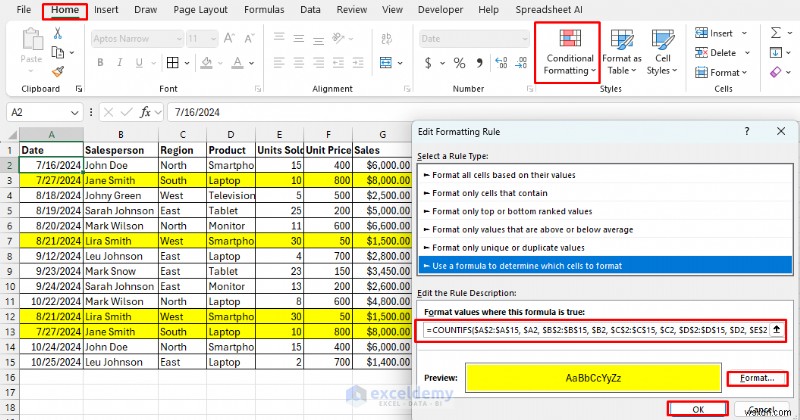 การจัดรูปแบบตามเงื่อนไขตามสูตรหลักใน Excel
