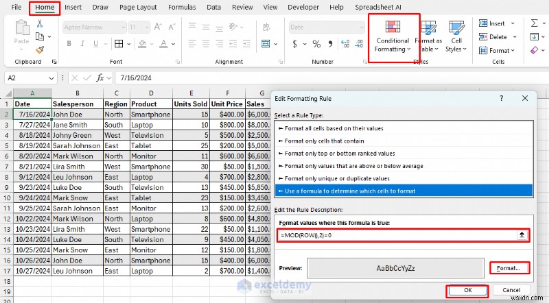 การจัดรูปแบบตามเงื่อนไขตามสูตรหลักใน Excel
