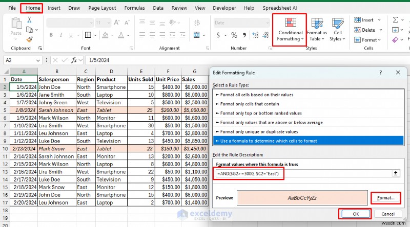 การจัดรูปแบบตามเงื่อนไขตามสูตรหลักใน Excel