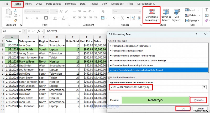 การจัดรูปแบบตามเงื่อนไขตามสูตรหลักใน Excel