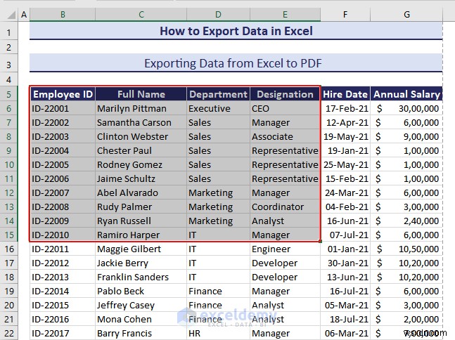 ส่งออกข้อมูล Excel ไปยังรูปแบบ DOC, PDF, CSV, XML และ vCard ได้อย่างง่ายดาย