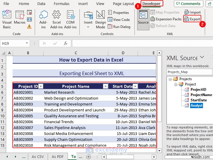 ส่งออกข้อมูล Excel ไปยังรูปแบบ DOC, PDF, CSV, XML และ vCard ได้อย่างง่ายดาย