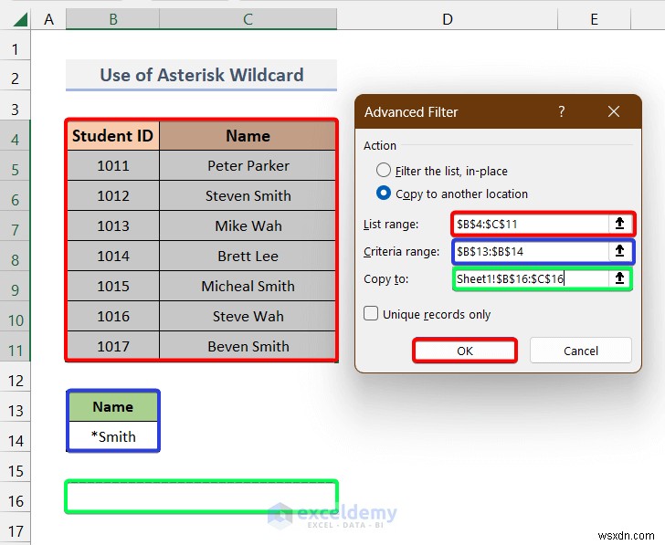 ตัวกรองขั้นสูงของ Excel ขั้นสูงพร้อมไวลด์การ์ด:การเรียงลำดับข้อมูลที่แม่นยำทำได้ง่าย 