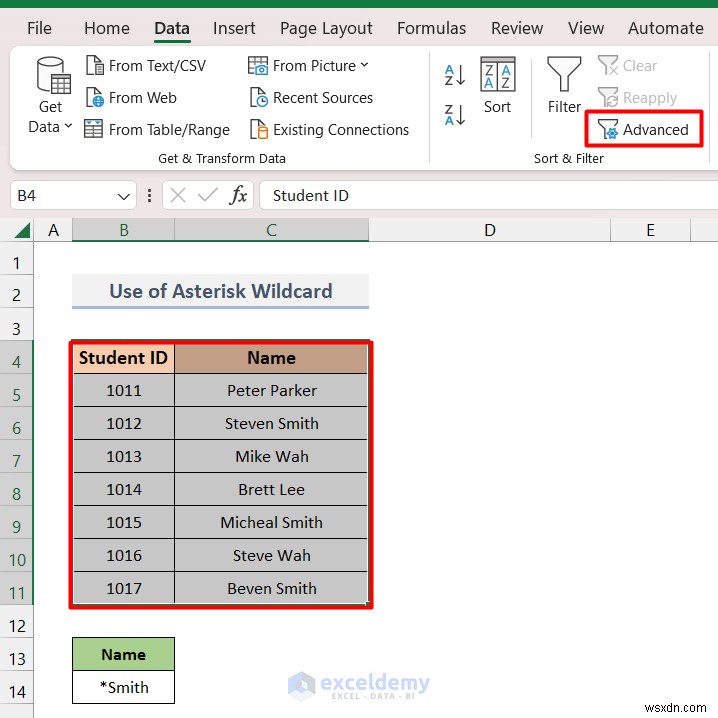 ตัวกรองขั้นสูงของ Excel ขั้นสูงพร้อมไวลด์การ์ด:การเรียงลำดับข้อมูลที่แม่นยำทำได้ง่าย 