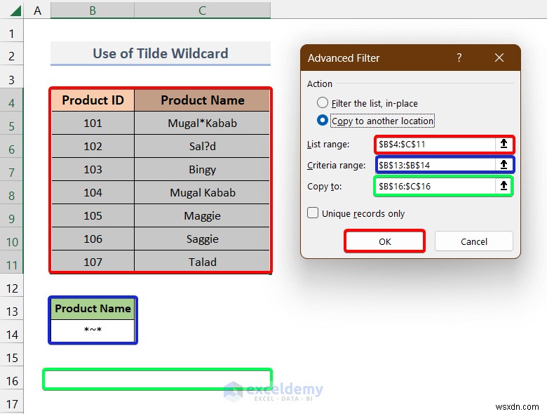 ตัวกรองขั้นสูงของ Excel ขั้นสูงพร้อมไวลด์การ์ด:การเรียงลำดับข้อมูลที่แม่นยำทำได้ง่าย 