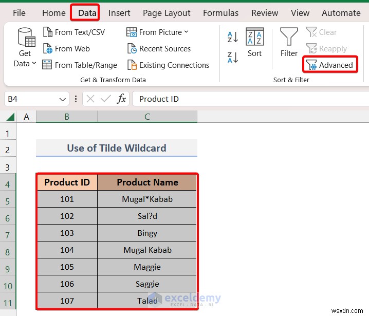 ตัวกรองขั้นสูงของ Excel ขั้นสูงพร้อมไวลด์การ์ด:การเรียงลำดับข้อมูลที่แม่นยำทำได้ง่าย 