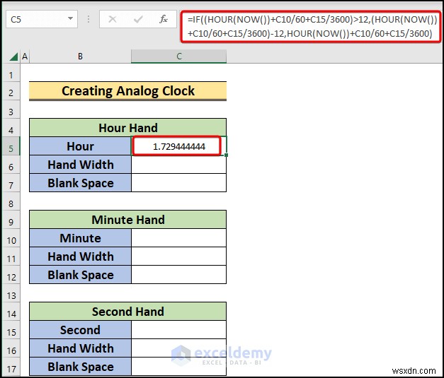 สร้างนาฬิกาอะนาล็อกแบบเรียลไทม์ใน Excel:คำแนะนำทีละขั้นตอน 