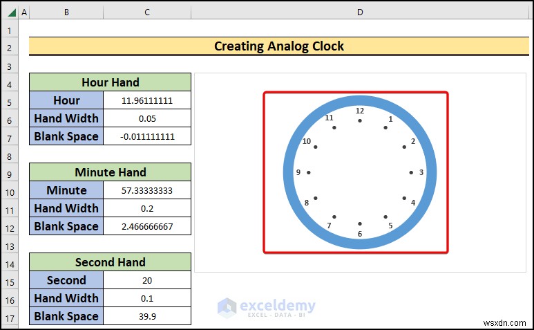 สร้างนาฬิกาอะนาล็อกแบบเรียลไทม์ใน Excel:คำแนะนำทีละขั้นตอน 