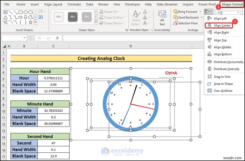สร้างนาฬิกาอะนาล็อกแบบเรียลไทม์ใน Excel:คำแนะนำทีละขั้นตอน 