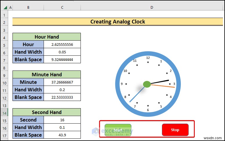 สร้างนาฬิกาอะนาล็อกแบบเรียลไทม์ใน Excel:คำแนะนำทีละขั้นตอน 