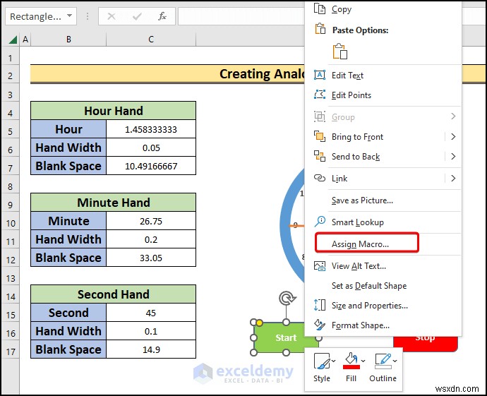สร้างนาฬิกาอะนาล็อกแบบเรียลไทม์ใน Excel:คำแนะนำทีละขั้นตอน 