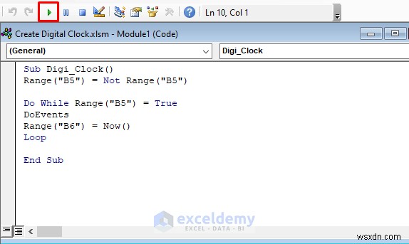 สร้างนาฬิกาดิจิทัลใน Excel:วิธี VBA และสูตรอย่างง่ายสองวิธี