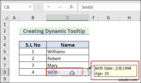 สร้างคำแนะนำเครื่องมือแบบไดนามิกใน Excel:บทช่วยสอนทีละขั้นตอน
