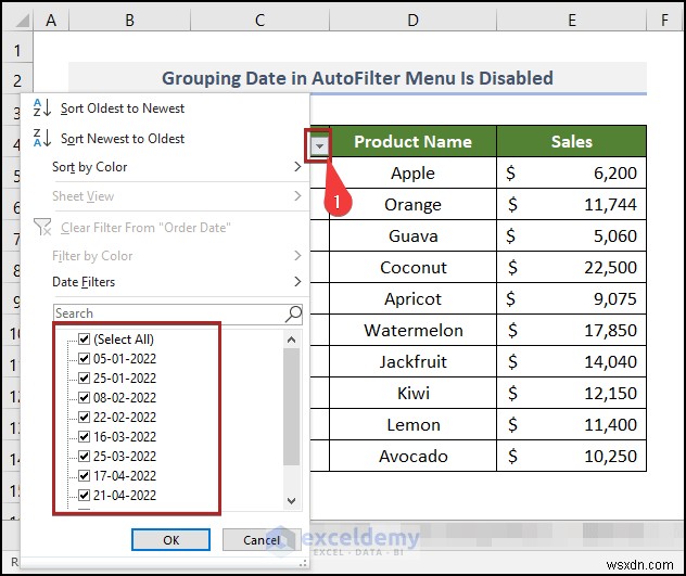 วิธีแก้ไขปัญหาตัวกรองวันที่ของ Excel ในรายงานการขายของชำ