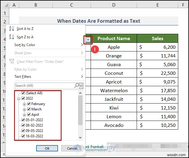วิธีแก้ไขปัญหาตัวกรองวันที่ของ Excel ในรายงานการขายของชำ