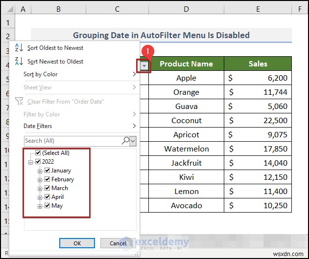 วิธีแก้ไขปัญหาตัวกรองวันที่ของ Excel ในรายงานการขายของชำ
